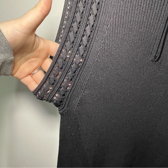 White House Black Market women Black Sleeveless Knit Midi Dress Size L Zip Neck - Picture 5 of 10